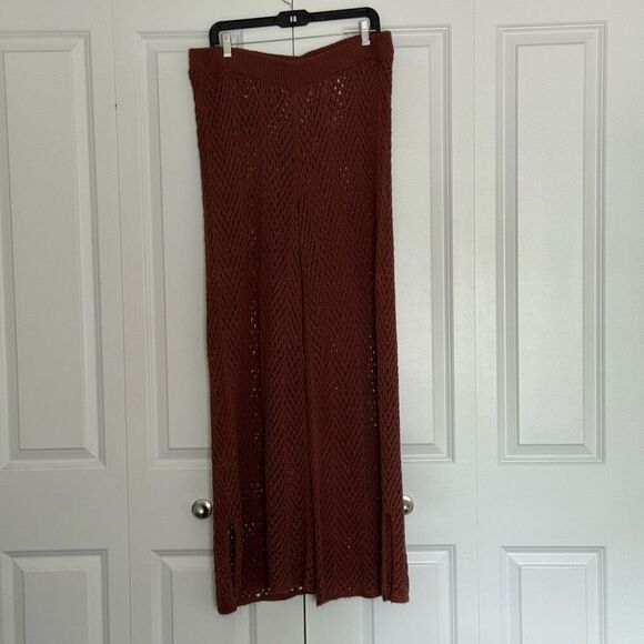 Wild Fable Crotchet Knit Brown Sparkly Wide Leg Pants With Bottom Side Slits - Picture 3 of 8